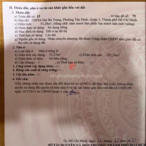 sổ đỏ căn nhà đang được bán 16,9 tỷ ở Tân Định, Quận 1