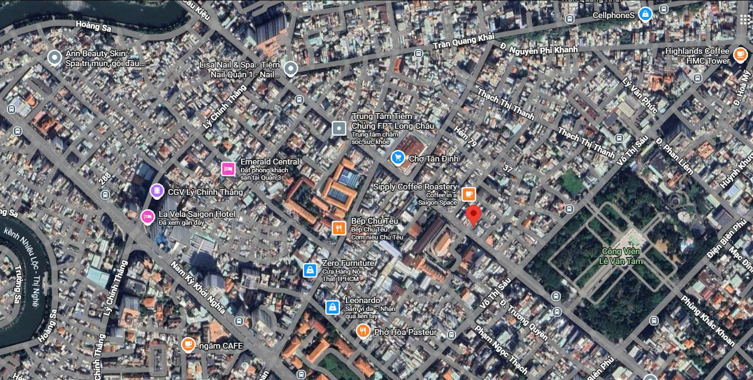 vị trí của căn nhà 2 mặt tiền 250/9A Hai bà Trưng, Phương Tân Định, Quận 1