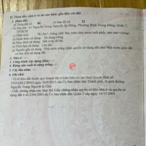Sổ đỏ lô đất số 61 Nguyễn Trung Nguyệt, Phường Bình Trưng Đông, Quận 2 vị trí đẹp khu dân cư hiện hữu pháp lý rõ ràng phù hợp đầu tư lâu dài