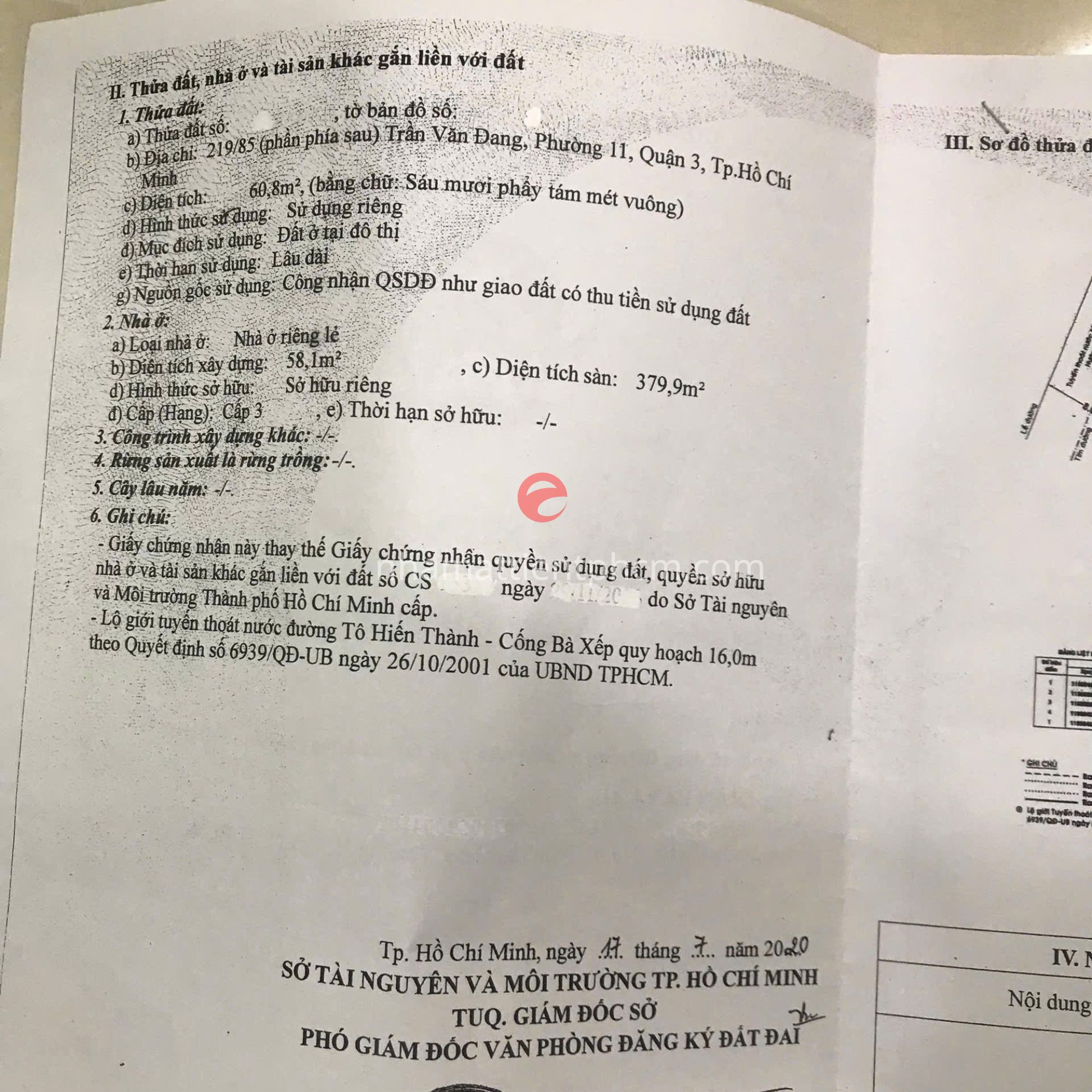 Sổ đỏ căn nhà 166, Đỗ Thị Lời , Phường 11, Quận 3