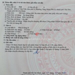 Sổ đỏ của căn nhà mặt tiền 208-200/3 Lê Văn Việt, Phường Tăng Nhơn Phú B, Quận 9
