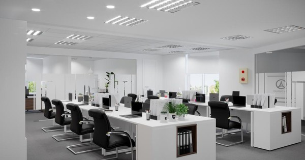 Phối cảnh tòa nhà được dùng 1 nữa làm văn phòng cho thuê 